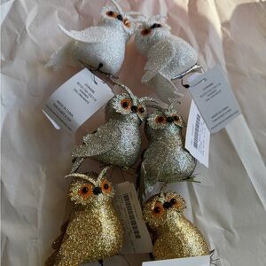 Glittery Owl Ornaments Set